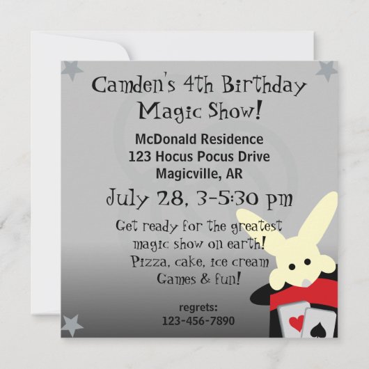 Invitations d'anniversaire de Blond Boy Hocus Pocu (Dos)