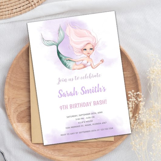 Invitations d'anniversaire de Blond Mermaid