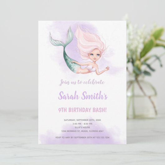 Invitations d'anniversaire de Blond Mermaid (Debout devant)