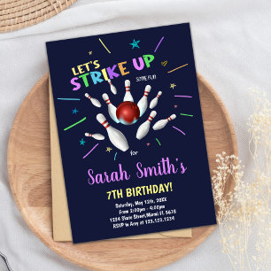 Invitations d'anniversaire de Bowling bleu foncé
