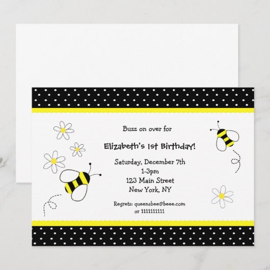 Invitations d'anniversaire de Bumble Bee (Devant / Derrière)