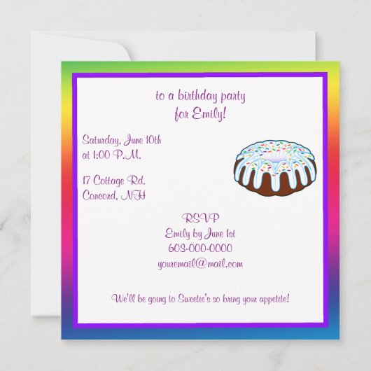 Invitations d'anniversaire de Bundcake (Dos)