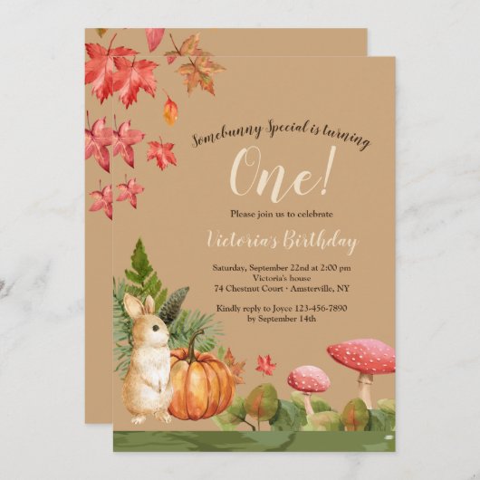 Invitations d'anniversaire de Bunny Fall (Devant / Derrière)