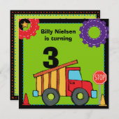 Invitations d'anniversaire de camion à benne (Devant / Derrière)