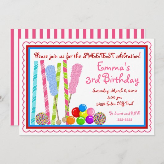 Invitations d'anniversaire de Candy (Devant / Derrière)