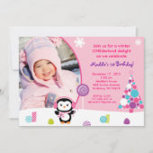Invitations d'anniversaire de Candy Penguin d'hive (Devant)