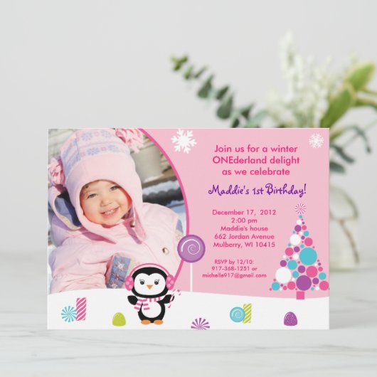 Invitations d'anniversaire de Candy Penguin d'hive (Debout devant)