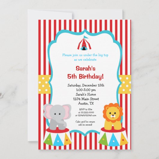 Invitations d'anniversaire de chapiteau de (Devant)