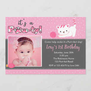 Invitations d'anniversaire de chats avec photo (fi