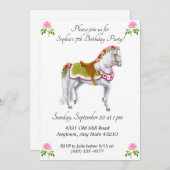 Invitations d'anniversaire de cheval de Rose (Devant / Derrière)