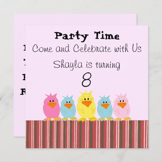 Invitations d'anniversaire de chicks (Devant / Derrière)