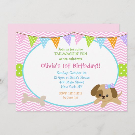 Invitations d'anniversaire de Chien de Chien de Ch (Devant / Derrière)