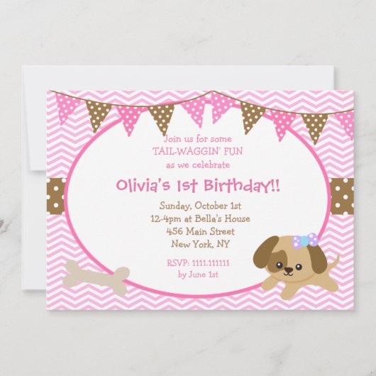 Invitations d'anniversaire de chien pour une fille (Devant)