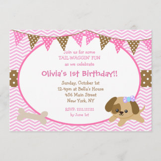 Invitations d'anniversaire de chien pour une fille