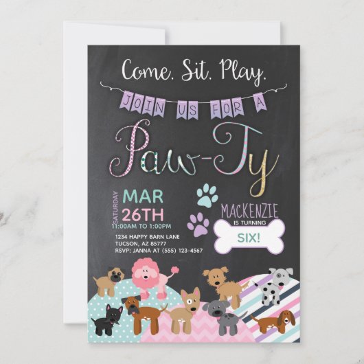 Invitations d'anniversaire de chiot de chien (Devant)