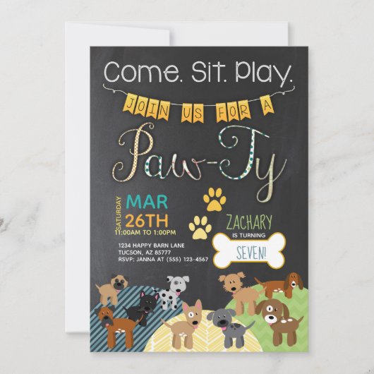 Invitations d'anniversaire de chiot de chien (Devant)