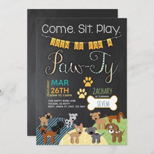 Invitations d'anniversaire de chiot de chien (Devant / Derrière)