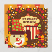 Invitations d'anniversaire de cirque de clown et (Devant / Derrière)