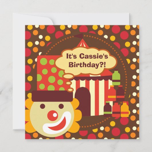 Invitations d'anniversaire de cirque de clown et (Devant)