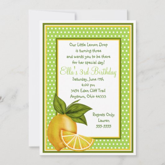 Invitations d'anniversaire de citron doux (Devant)