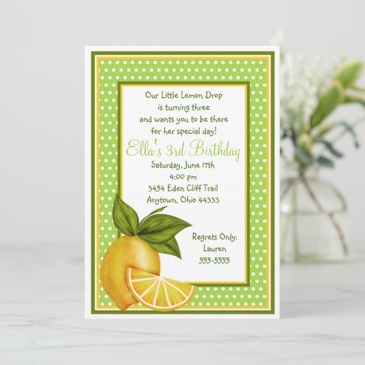 Invitations d'anniversaire de citron doux (Debout devant)