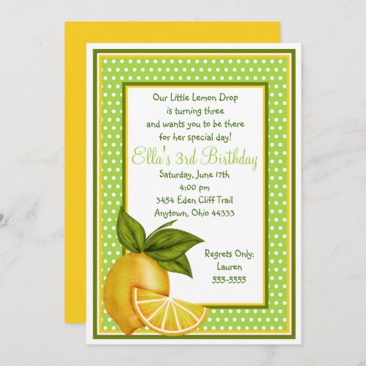 Invitations d'anniversaire de citron doux (Devant / Derrière)