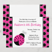 Invitations d'anniversaire de coccinelle de roses (Devant / Derrière)
