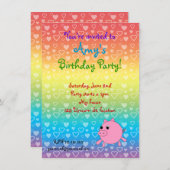 Invitations d'anniversaire de cochon pour les coeu (Devant / Derrière)