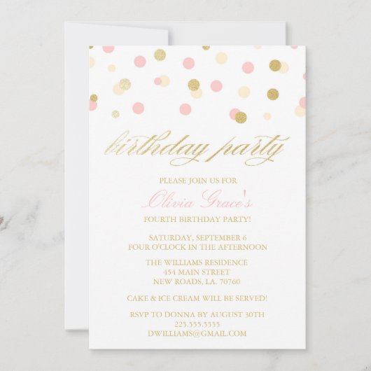 Invitations d'anniversaire de confettis de parties (Devant)