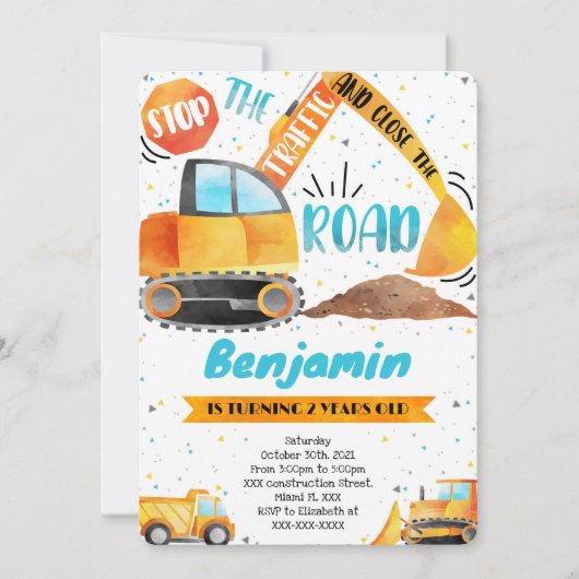 Invitations d'anniversaire de construction (Devant)