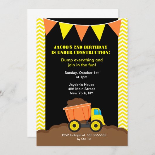 Invitations d'anniversaire de construction de (Devant / Derrière)