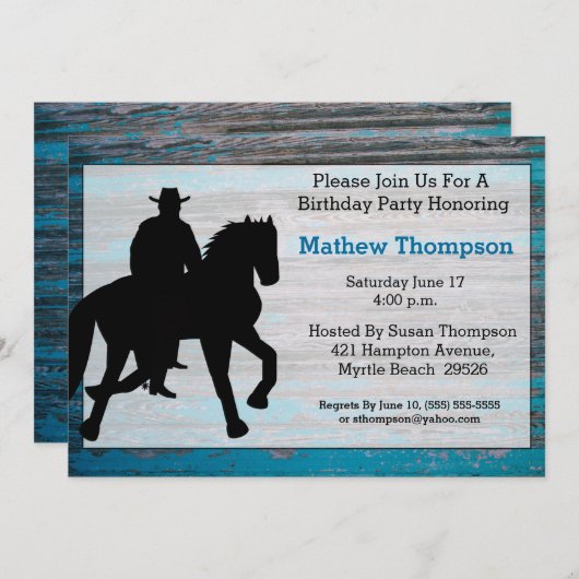 Invitations d'anniversaire de Cowboy (Devant / Derrière)