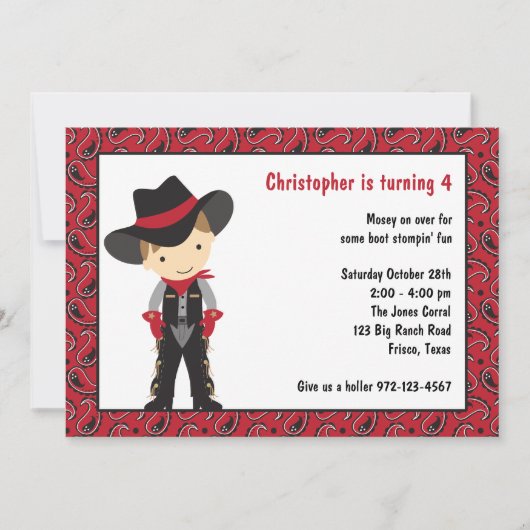 Invitations d'anniversaire de Cowboy (Devant)