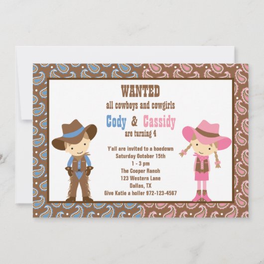 Invitations d'anniversaire de Cowboy et Cowgirl (Devant)
