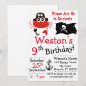 Invitations d'anniversaire de crabe pirate (Devant / Derrière)
