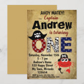 Invitations d'anniversaire de crabe pirate (Devant / Derrière)
