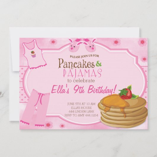 Invitations d'anniversaire de crêpes et de pyjamas (Devant)