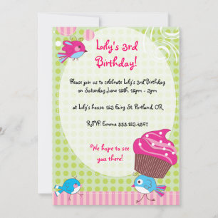 Invitations d'anniversaire de Cupcake Birdie