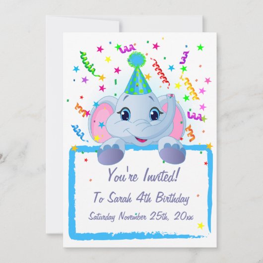 Invitations d'anniversaire de Cute Elephant (Devant)