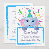 Invitations d'anniversaire de Cute Elephant (Devant / Derrière)
