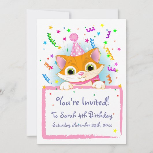 Invitations d'anniversaire de Cute Kitten (Devant)