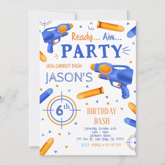 Invitations d'anniversaire de Dart Gun (Devant)