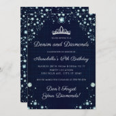 Invitations d'anniversaire de denim et de diamants (Devant / Derrière)