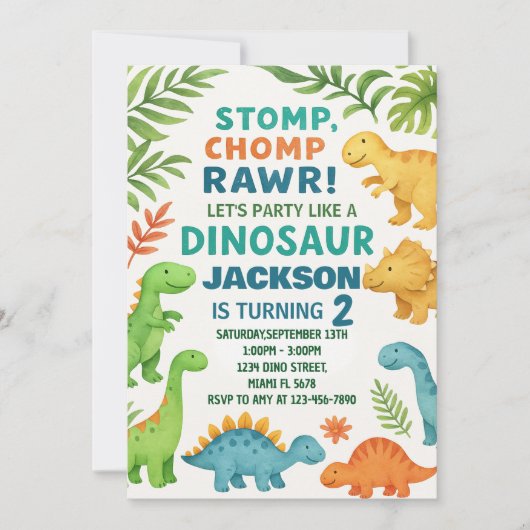 Invitations d'anniversaire de Dinosaur (Devant)