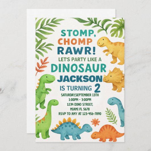 Invitations d'anniversaire de Dinosaur (Devant / Derrière)
