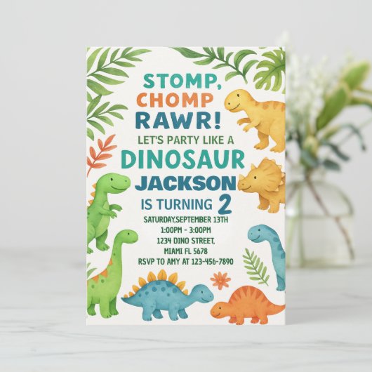 Invitations d'anniversaire de Dinosaur (Debout devant)