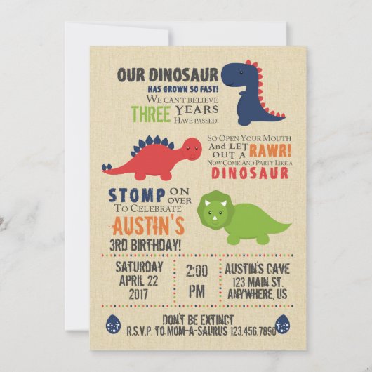 Invitations d'anniversaire de Dinosaur (Devant)