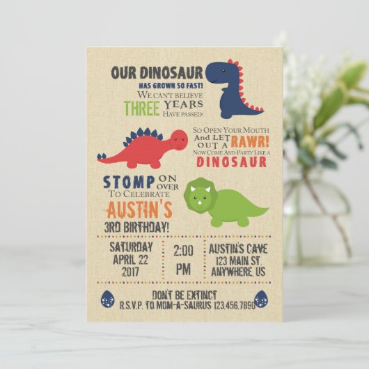Invitations d'anniversaire de Dinosaur (Debout devant)