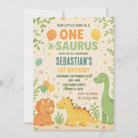 Invitations d'anniversaire de Dinosaur (Devant)