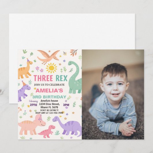 Invitations d'anniversaire de Dinosaur (Devant / Derrière)